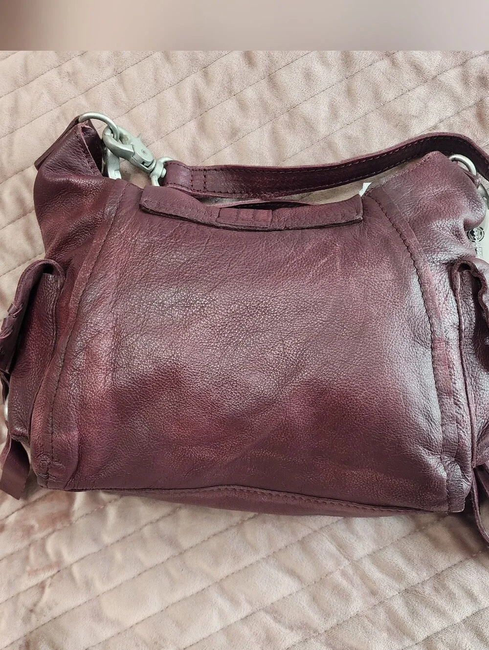 Free People We The Free 'Baby Leigh' Distressed Tote Bag - Blackberry